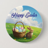 Peaceful Easter Spring Meadow Bunny & Egg Basket Button (Vorderseite)