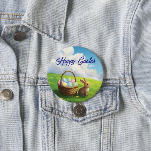 Peaceful Easter Spring Meadow Bunny & Egg Basket Button (Beispiel)