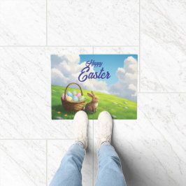 Peaceful Easter Spring Meadow Bunny & Egg Basket Fußmatte