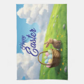 Peaceful Easter Spring Meadow Bunny & Egg Basket Geschirrtuch (Vertikal)