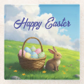 Peaceful Easter Spring Meadow Bunny & Egg Basket Glasuntersetzer (Vorderseite)