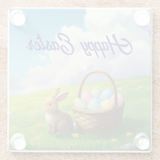 Peaceful Easter Spring Meadow Bunny & Egg Basket Glasuntersetzer (Rückseite)