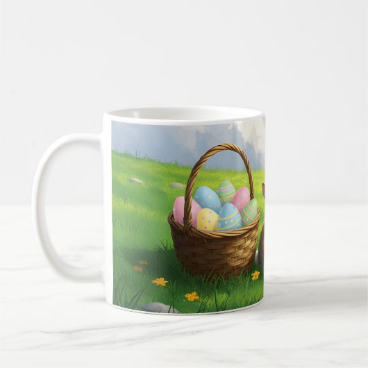 Peaceful Easter Spring Meadow Bunny & Egg Basket Kaffeetasse (Links)