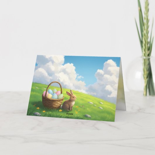 Peaceful Easter Spring Meadow Bunny & Egg Basket Karte (Rückseite)