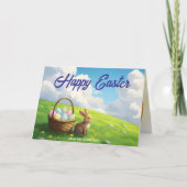 Peaceful Easter Spring Meadow Bunny & Egg Basket Karte (Vorderseite)