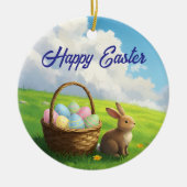 Peaceful Easter Spring Meadow Bunny & Egg Basket Keramik Ornament (Vorne)
