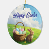 Peaceful Easter Spring Meadow Bunny & Egg Basket Keramik Ornament (Links)