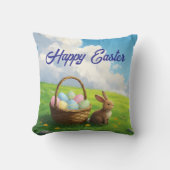 Peaceful Easter Spring Meadow Bunny & Egg Basket Kissen (Vorderseite)