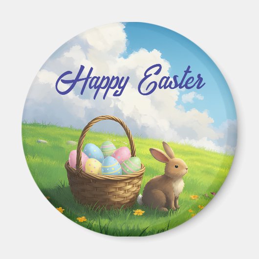 Peaceful Easter Spring Meadow Bunny & Egg Basket Magnet (Vorne)