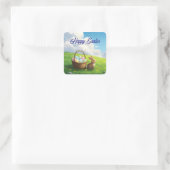 Peaceful Easter Spring Meadow Bunny & Egg Basket Quadratischer Aufkleber (Tasche)