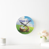 Peaceful Easter Spring Meadow Bunny & Egg Basket Runde Wanduhr (Zuhause)