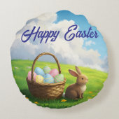 Peaceful Easter Spring Meadow Bunny & Egg Basket Rundes Kissen (Rückseite)