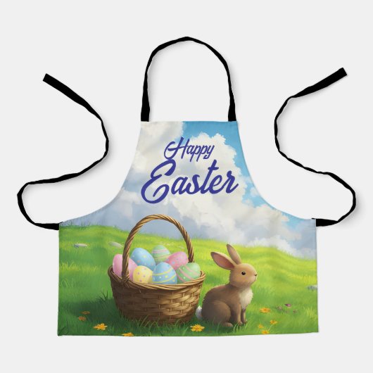 Peaceful Easter Spring Meadow Bunny & Egg Basket Schürze (Vorderseite)