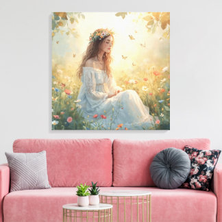 Peaceful Girl in Garden Canvas Print – Soft Nature Leinwanddruck