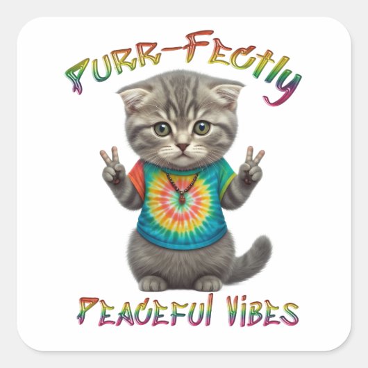 Peaceful Hippie Boho Kitten Vibes Quadratischer Aufkleber (Vorderseite)