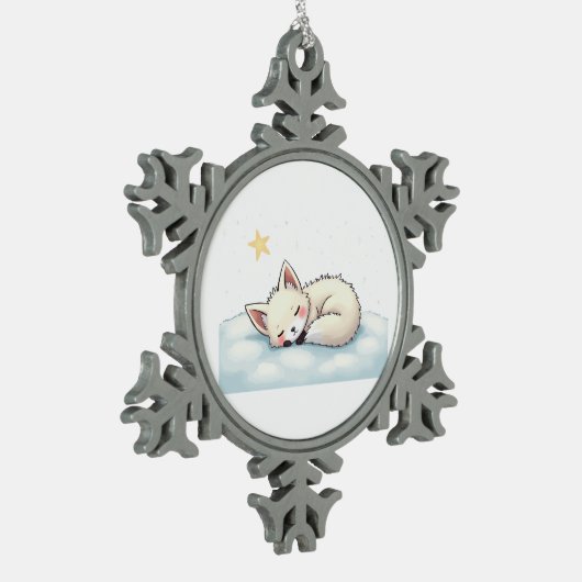 Peaceful Kawaii Arctic Fox Starry Night Winter Schneeflocken Zinn-Ornament (Links)