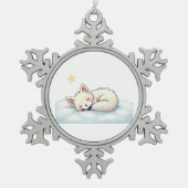 Peaceful Kawaii Arctic Fox Starry Night Winter Schneeflocken Zinn-Ornament (Vorderseite)