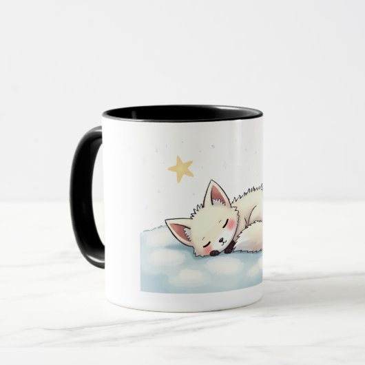 Peaceful Kawaii Arctic Fox Starry Night Winter Tasse (Vorderseite Links)