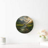 Peaceful Mountain River Landscape Nature Clock Runde Wanduhr (Zuhause)