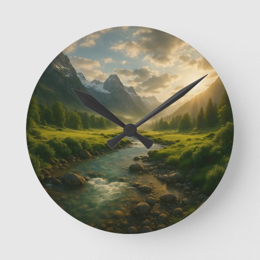 Peaceful Mountain River Landscape Nature Clock  Runde Wanduhr (Vorderseite)