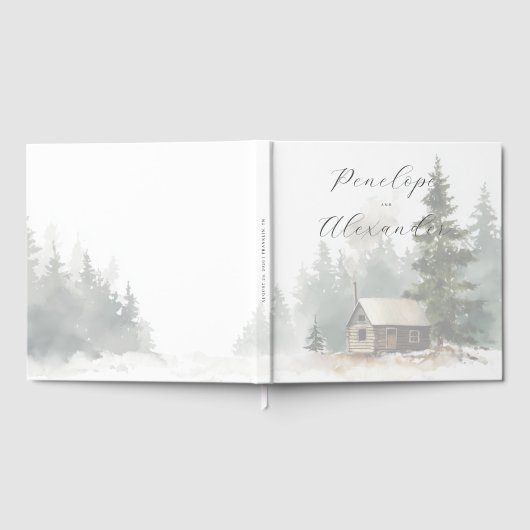 Peaceful Muted Watercolor Cabin Scene Gästebuch (Voll)