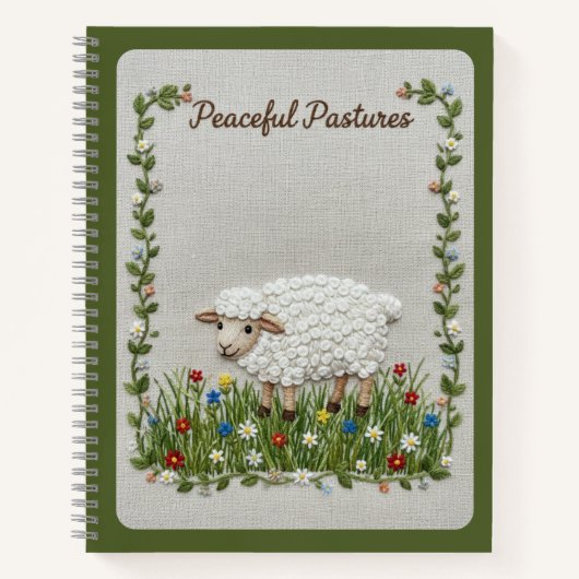 Peaceful Pastures Embroidered Sheep Nature Journal Notizblock (Vorderseite)