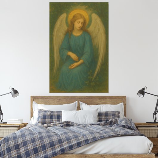 Peaceful Prayer Angel – Golden Halo White Wing Gua Leinwanddruck (Insitu (Schlafzimmer))