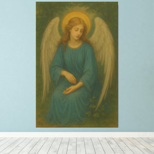 Peaceful Prayer Angel – Golden Halo White Wing Gua Leinwanddruck (Insitu (Holzboden))