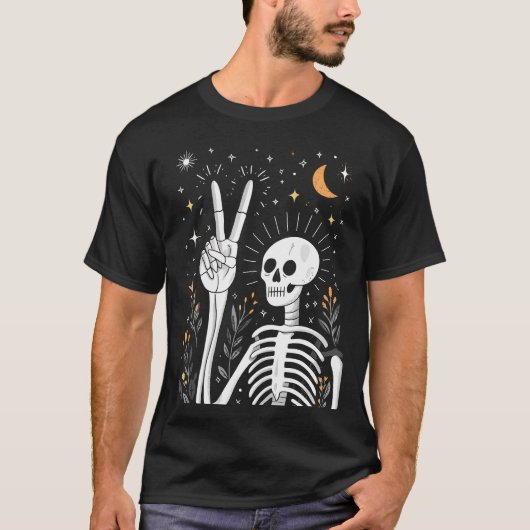 Peaceful Skeleton with Stars and Moon T-Shirt (Vorderseite)