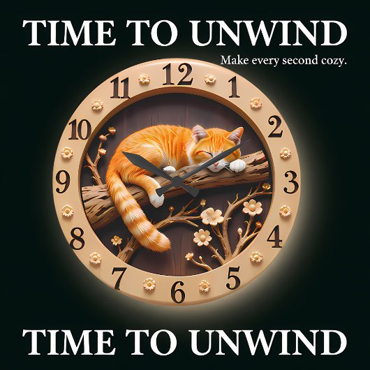 Peaceful Sleeping Orange Tabby Cat Große Wanduhr