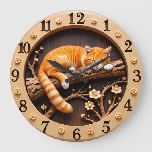Peaceful Sleeping Orange Tabby Cat Große Wanduhr (Vorderseite)