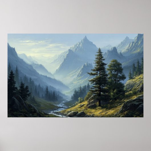 Peaceful Snow Covered Mountain and Lake Reflection Poster (Vorne)