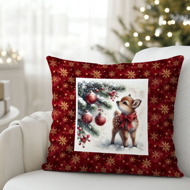Peaceful snowy forest baby fawn Christmas pillow  Kissen (Peaceful snowy forest baby fawn Christmas pillow (51))