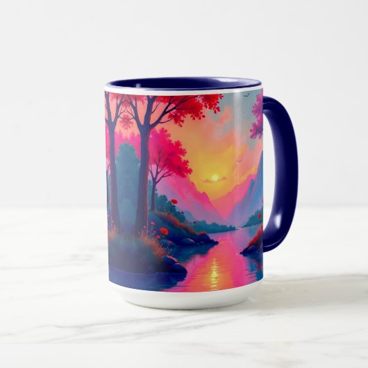 Peaceful Sunset Mountains Fantasy Landscape Tasse (VorderseiteRechts)