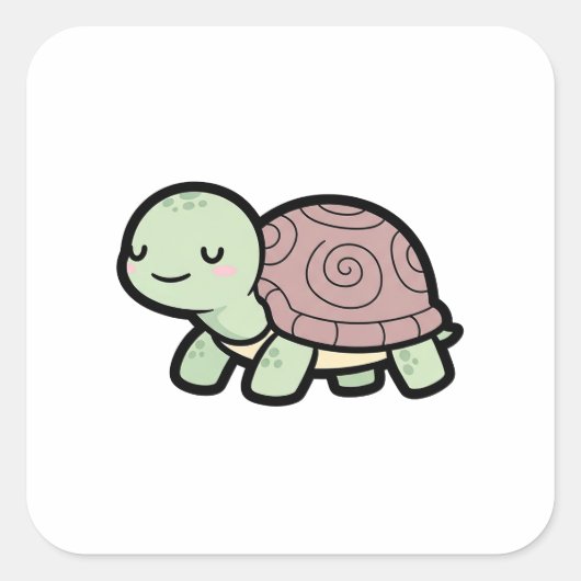 Peaceful Turtle – Cute Kawaii Animal Illustration Quadratischer Aufkleber (Vorderseite)
