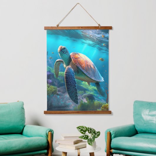 Peaceful Turtle Design Wall Decor Hanging Tapestry Wandteppich Mit Holzrahmen (Wohnzimmer)