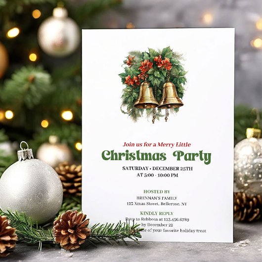 Peaceful vintage Christmas bells party invitation Einladung