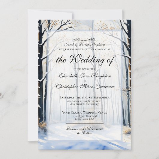 Peaceful Winter Forest Painting Formal Wedding Einladung (Vorderseite)