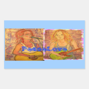 PeaceLove Guitar Girls Rechteckiger Aufkleber