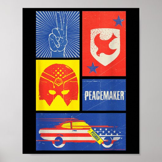 Peacemaker Sign, Shield, Helmet And Car Poster (Vorne)