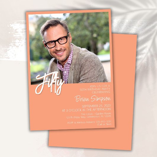Peach 50. Geburtstag Foto Einladung