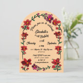 Peach 60th Birthday Party Whimsical Doodle Flowers Einladung (Stehend Vorderseite)