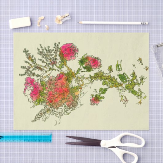 Peach Abstrakt Rose Floral Decoupage Seidenpapier (Handwerk)