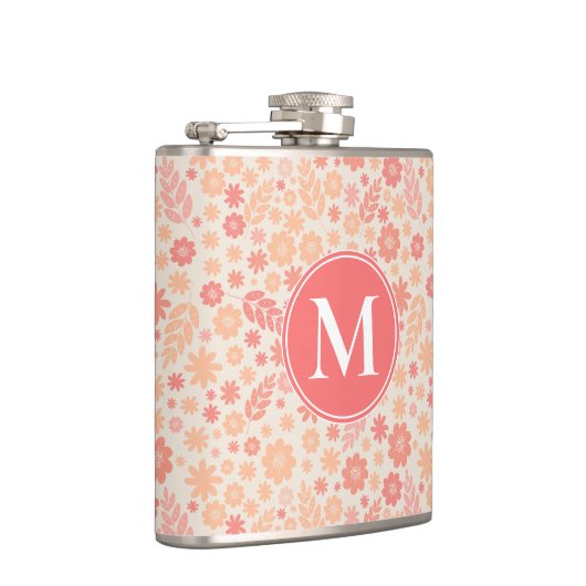 Peach Airy Wildblume Meadow Pattern Flachmann (Rechts)