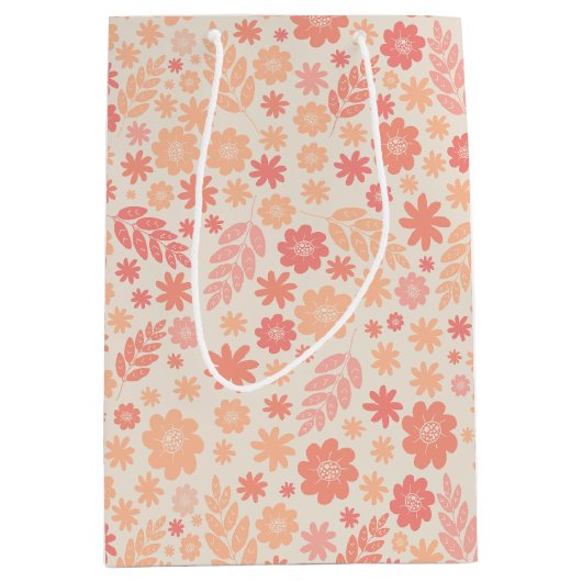 Peach Airy Wildblume Meadow Pattern Mittlere Geschenktüte (Vorderseite)