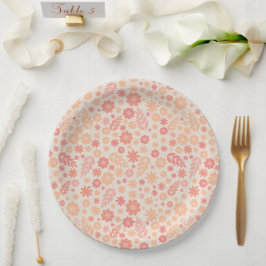 Peach Airy Wildblume Meadow Pattern Pappteller