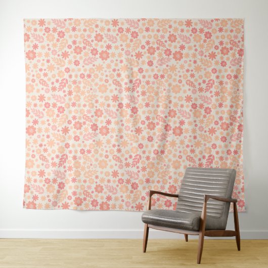 Peach Airy Wildblume Meadow Pattern Wandteppich (Beispiel (Horizontal))