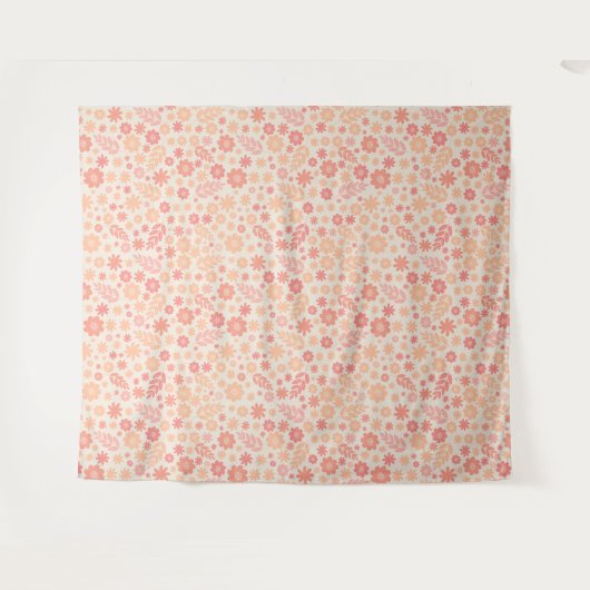 Peach Airy Wildblume Meadow Pattern Wandteppich (Vorderseite (Horizontal))