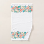 Peach and Aqua Aqua Floral on White Badhandtuch Set (Handtuch)