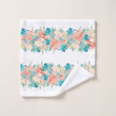 Peach and Aqua Aqua Floral on White Badhandtuch Set (Waschlappen)